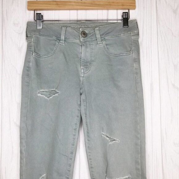 AMERICAN EAGLE Seafoam Destroyed Skinny Jeans - Picture 3 of 7